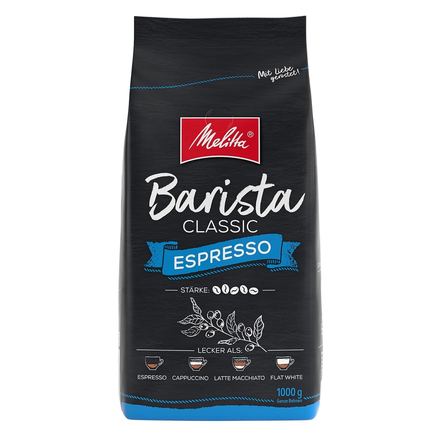 Melitta Barista Classic Crema & Barista Classic Espresso, Cafés entiers 1kg, ungemahlen, Kaffeebohnen für Kaffee-Vollutomat, kräftige Röstung, Stärke 5