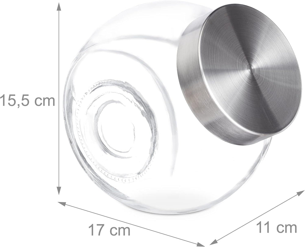 Relaxdays Lot de 4 Pots à Bonbons 1,5 L Pots de Conservation pour Aliments sucrés Candy Bar Couvercle en Acier Inoxydable Transparent Argent Boîtes de Conservation des Aliments Naty Shop