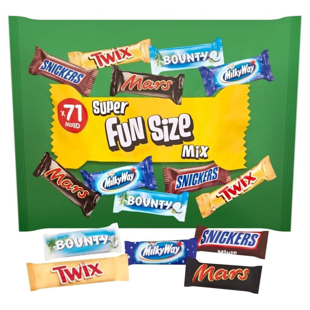 Mini pack mixte chocolat, 71 mini snacks chocolatés (Mars, Snickers, Bounty, Twix, Milky Way) sous forme de friandises, idéal pour une soirée football américain (1400g)