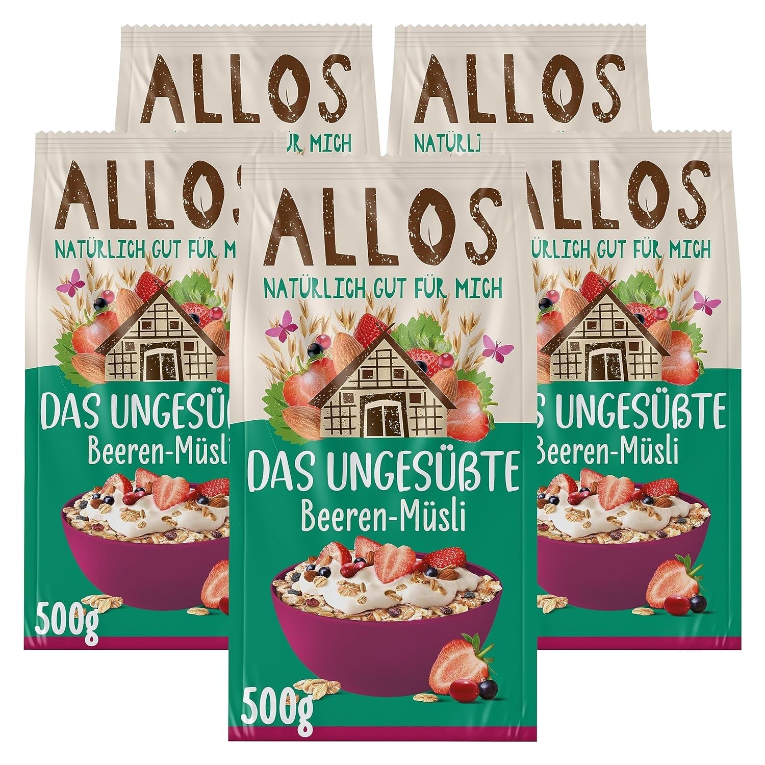 Allos muesli protéiné non sucré | Muesli biologique | Gruau | Céréales pour le petit déjeuner | Vegan (5 x 450g), 1 pièce (paquet de 5)
