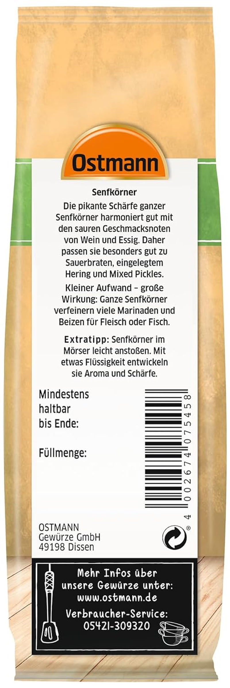 Ostmann Gewürze - Senfkörner ganz | Idéal pour emballer des fruits et légumes 100 g dans Vorteilsbeutel