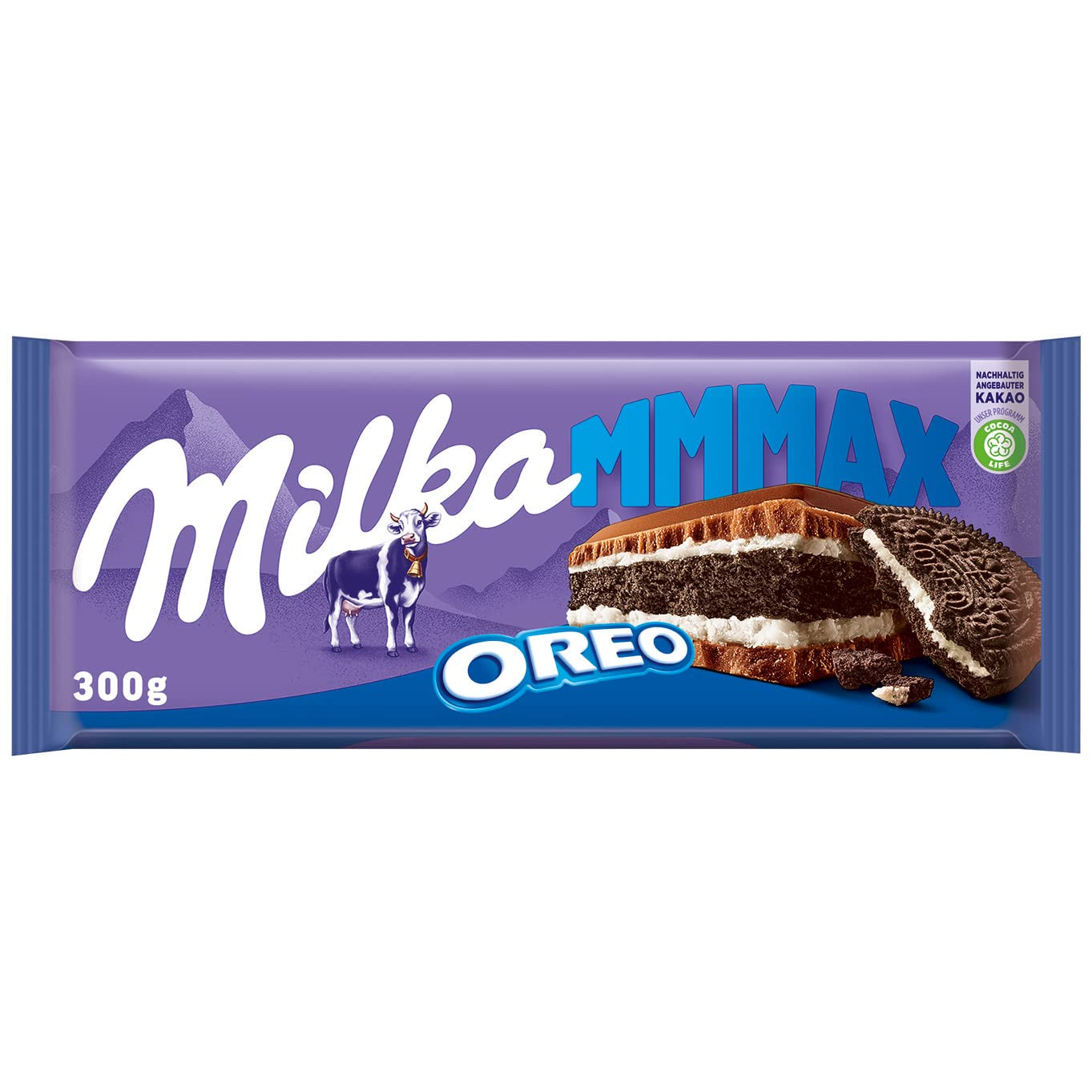 Milka Mmmax Oreo – Chocolat au lait alpin avec biscuits Oreo croquants et crème de lait – 300g