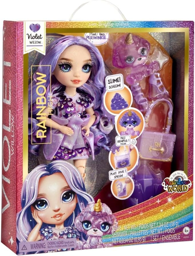 Rainbow High Fashion Doll avec Slime et Pet - Violet - Poupée Pailletée 28 cm avec Glitter Slime, Magic Pet et Accessoires de Mode - Jouet pour Enfants - Idéal pour 4-12 Ans