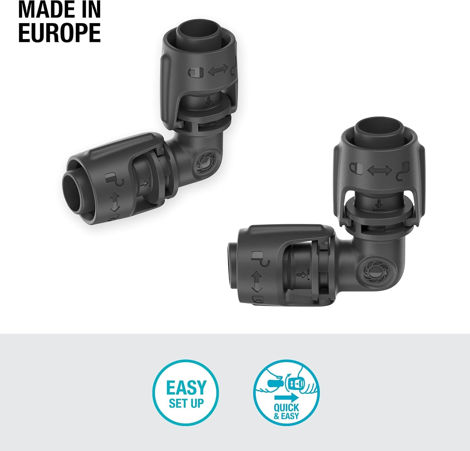 Gardena Système d'irrigation micro-goutte en L 13 mm (1/2") : connecteur de tuyau pour inverser les tuyaux d'alimentation de 13 mm, assemblage sans outil, réutilisable (13202-20)