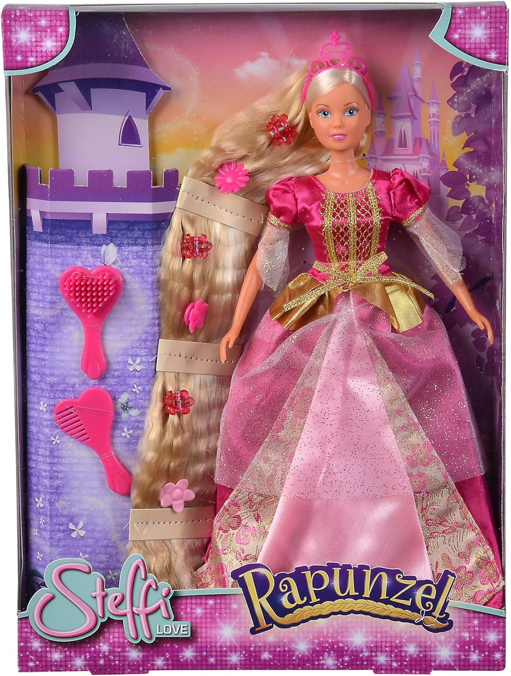 Simba 105738831 - Steffi Love Raiponce, Steffi en princesse de conte de fées, avec cheveux extra longs, avec pinces à cheveux, brosse et peigne, poupée mannequin, 29 cm, pour enfants à partir de 3 ans