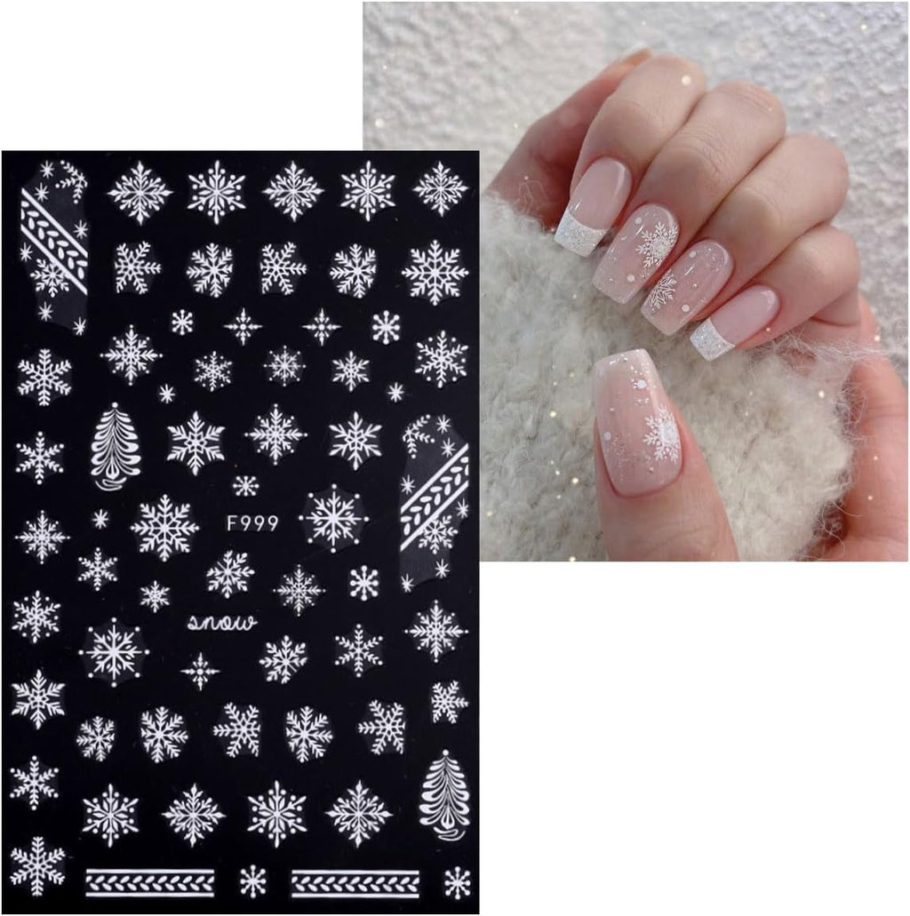 JMEOWIO Nagelsticker Weihnachten Weiß Glitter 8 Blatt Nail Art Sticker Selbstklebend Nagelaufkleber Schneeflocke Winter Holiday Dekoration Nageldesign Zubehör