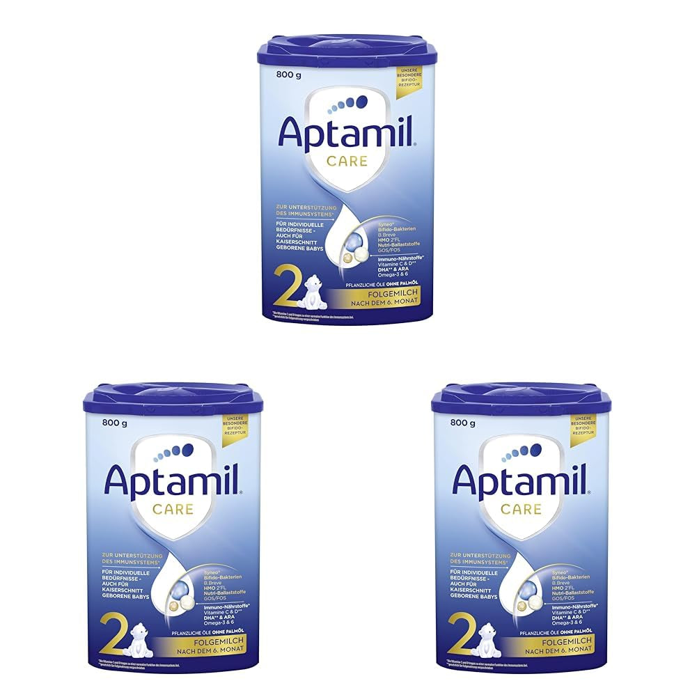Aptamil Care 2 - Lait de suite après 6 mois, avec Oméga 3 et 6, DHA et ARA, sans huile de palme, nourriture pour bébé, lait en poudre, 1 x 800 g (pack de 3)