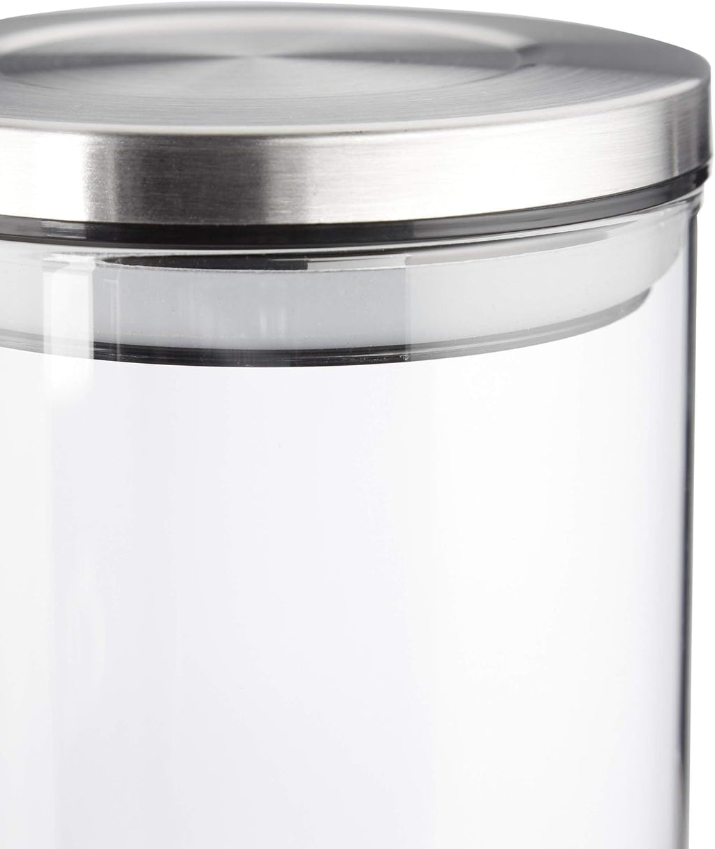 Jar de depozitare Relaxdays set de 3, etanș, capac din oțel inoxidabil, pentru paste, muesli și orez, recipient de bucătărie de 1,5 litri, transparent argintiu, 24 x 9,5 x 9,5 cm, transparent argintiu Cutii depozitare alimente Naty Shop