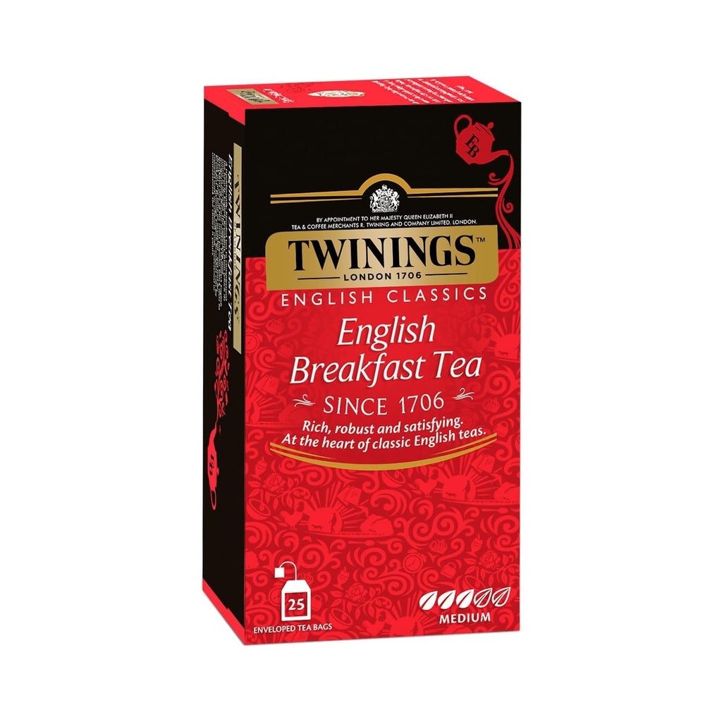 Twinings English Breakfast Ceai negru 50 g, 25 pliculețe de ceai, ceai negru plin, rotund și puternic din cele mai bune plantații de ceai din Sri Lanka și India. Ceai negru Pachet de 1 (1 x 50 g)