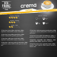 DER-FRANZ Kaffee Crema, Intensité 4/5, 100% Arabica, ganze Kaffeebohnen, 1000g