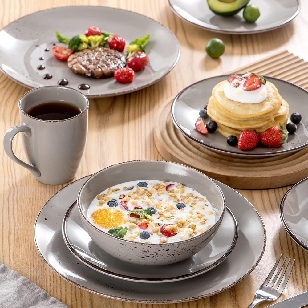 Vancasso Service de table pour 12 personnes Navia Service de table en grès 48 pièces avec assiettes, assiettes à salade, bols et tasses, aspect vintage, design naturel