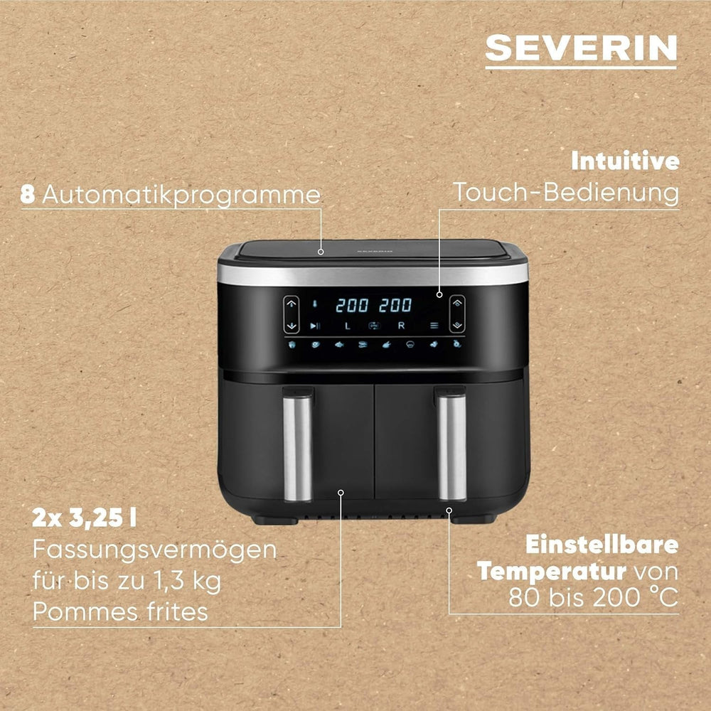 SEVERIN Friteuse double air chaud avec chambre de cuisson 2 X 3,8 L, 8 programmes automatiques Électroménager Naty Shop