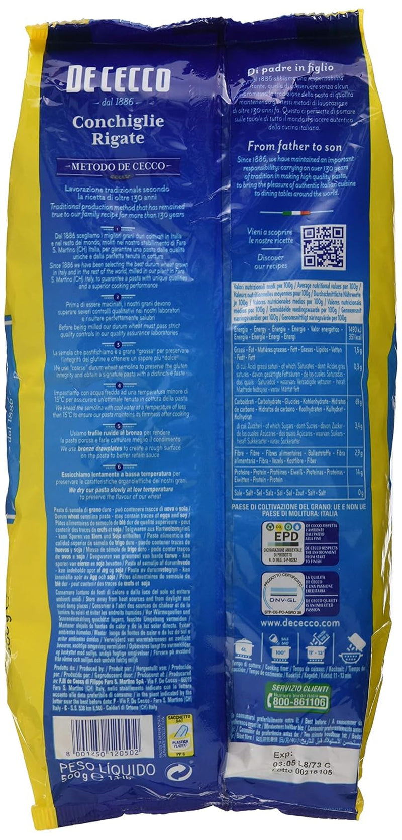 Conchiglie Rigate, 500 g (paquet de 1)