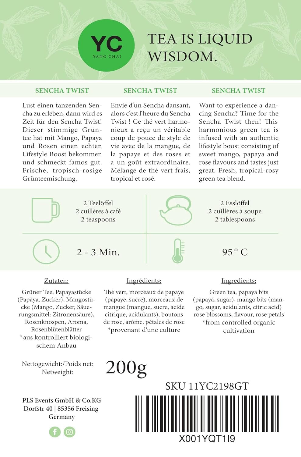 YC Yang Chai Sencha Ceai verde vrac 200 g - Ceai verde japonez cu aromă de mango și maracuja - „Sencha Twist” I 100% natural I Original din Japonia