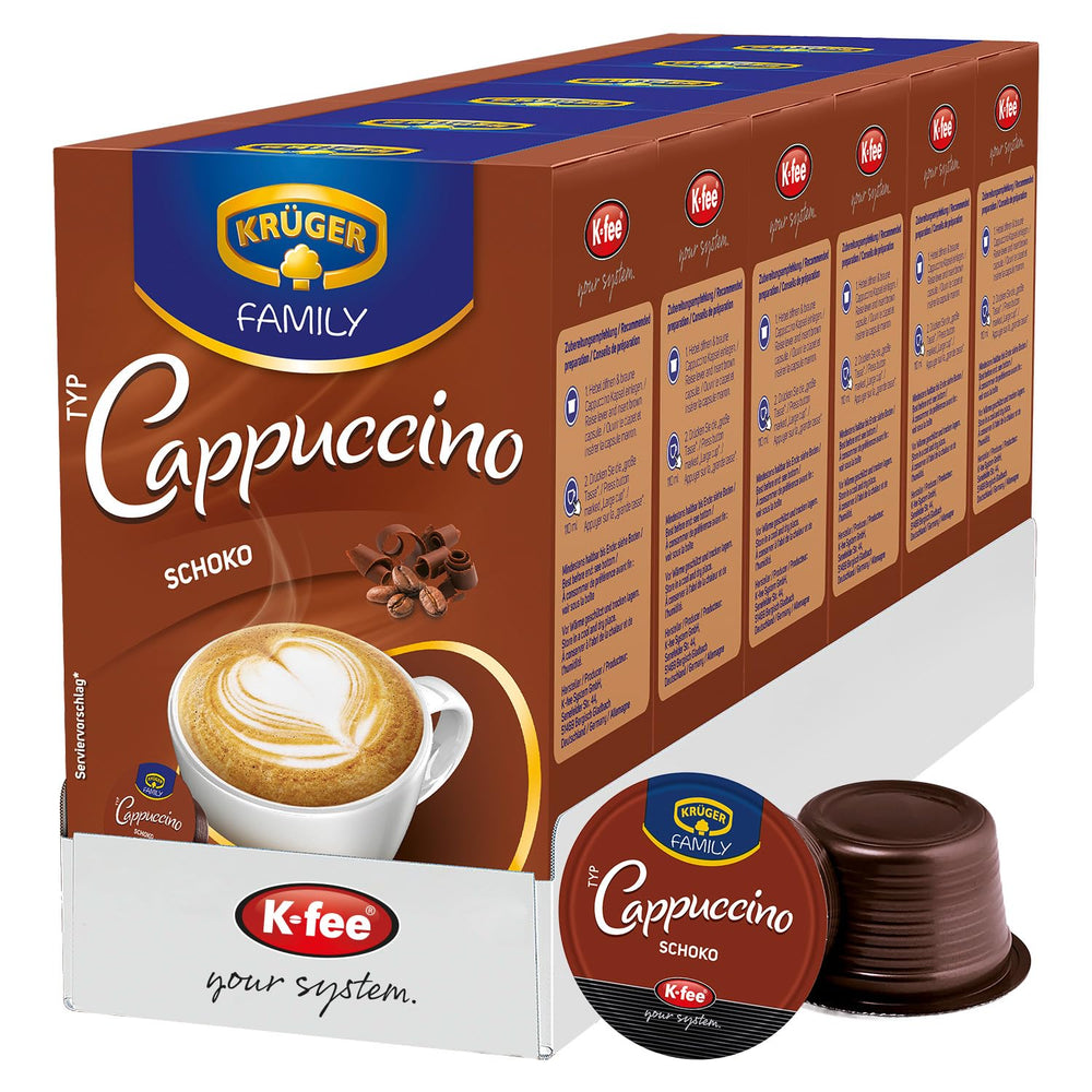 Capsules de café KRÜGER Cappuccino Schoko, compatibles avec K-fee et ALDI EXPRESSI* Kapselmaschinen, café instantané aromatisé, 96 capsules