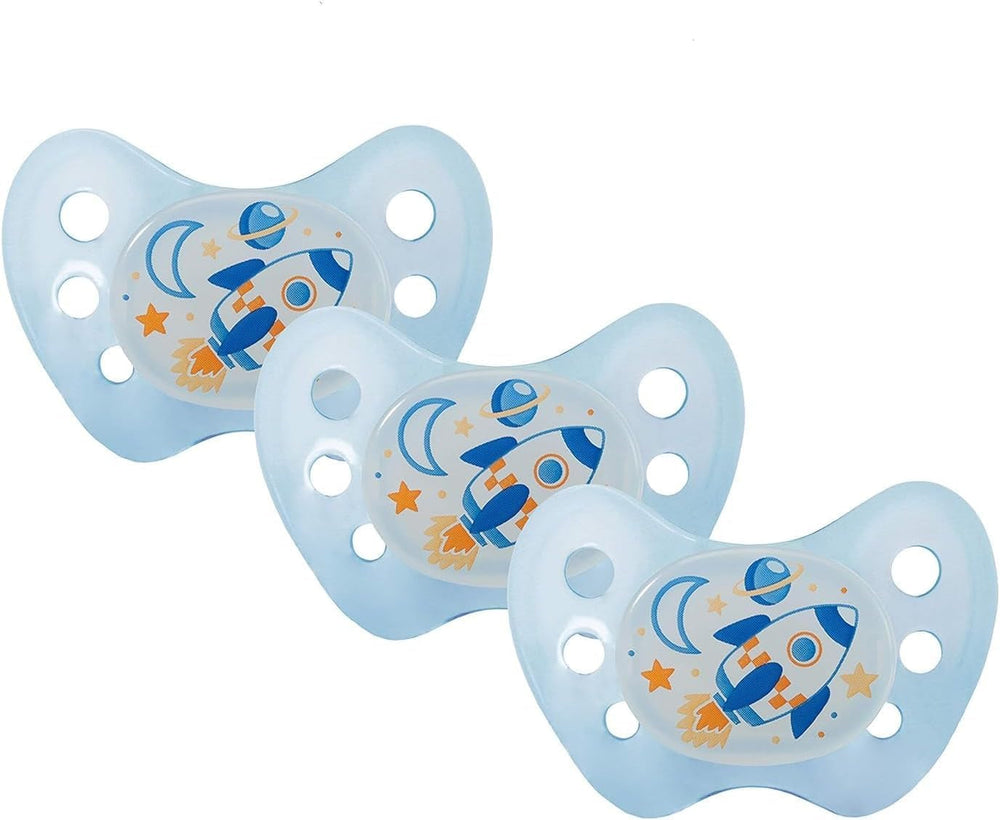 Lot de 3 sucettes dentaires de nuit en silicone - Taille 3 à partir de 14 mois - Sucettes qui brillent dans le noir de qualité dentaire - Sans BPA - Fabriquées en Allemagne - Lune, Jaune
