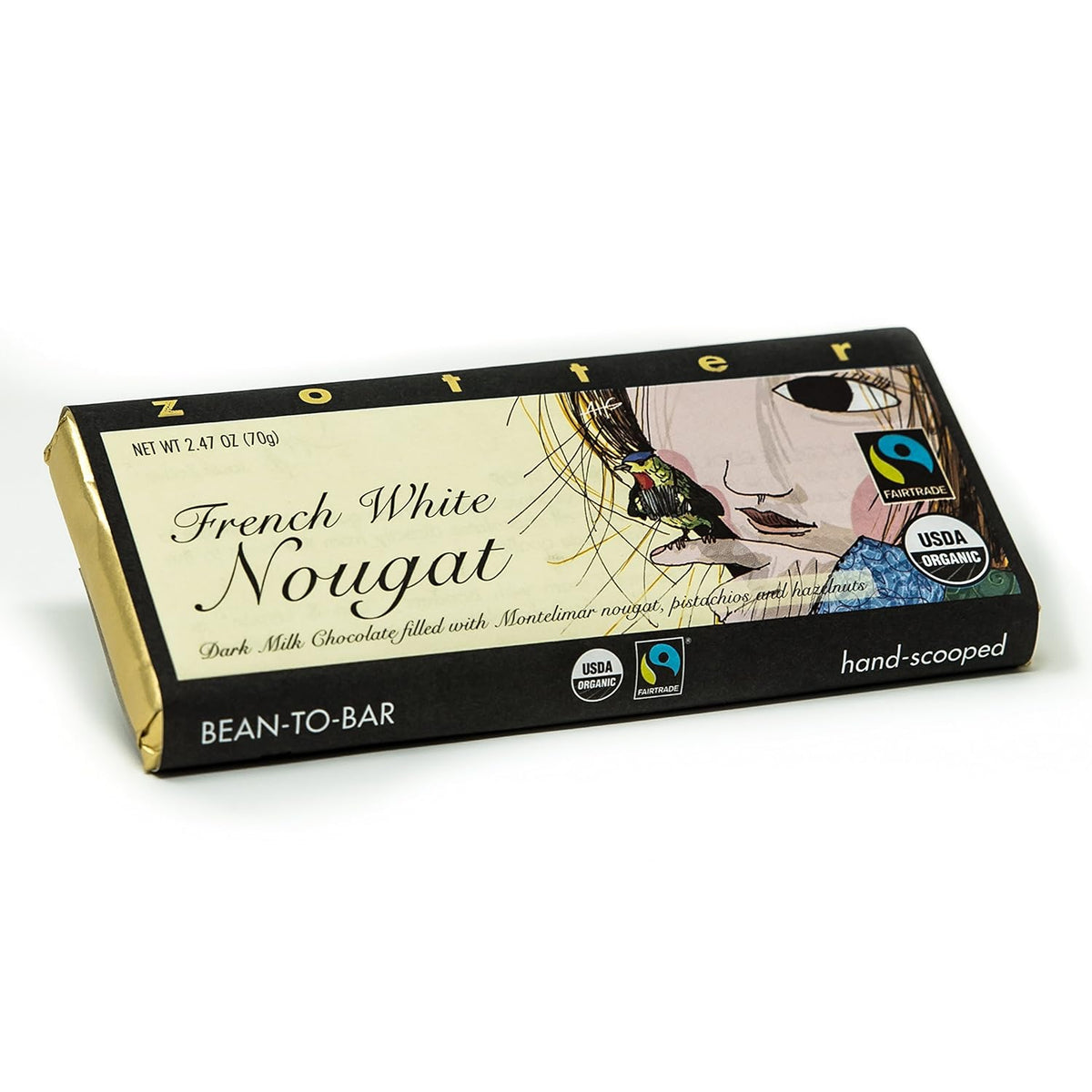 Chocolat au lait et nougat français, artisanal (70 g) - Bio