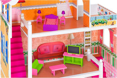 37916 - Casă de păpuși - lemn - 3 rafturi, - 17 accesorii Casute de papusi Naty Shop