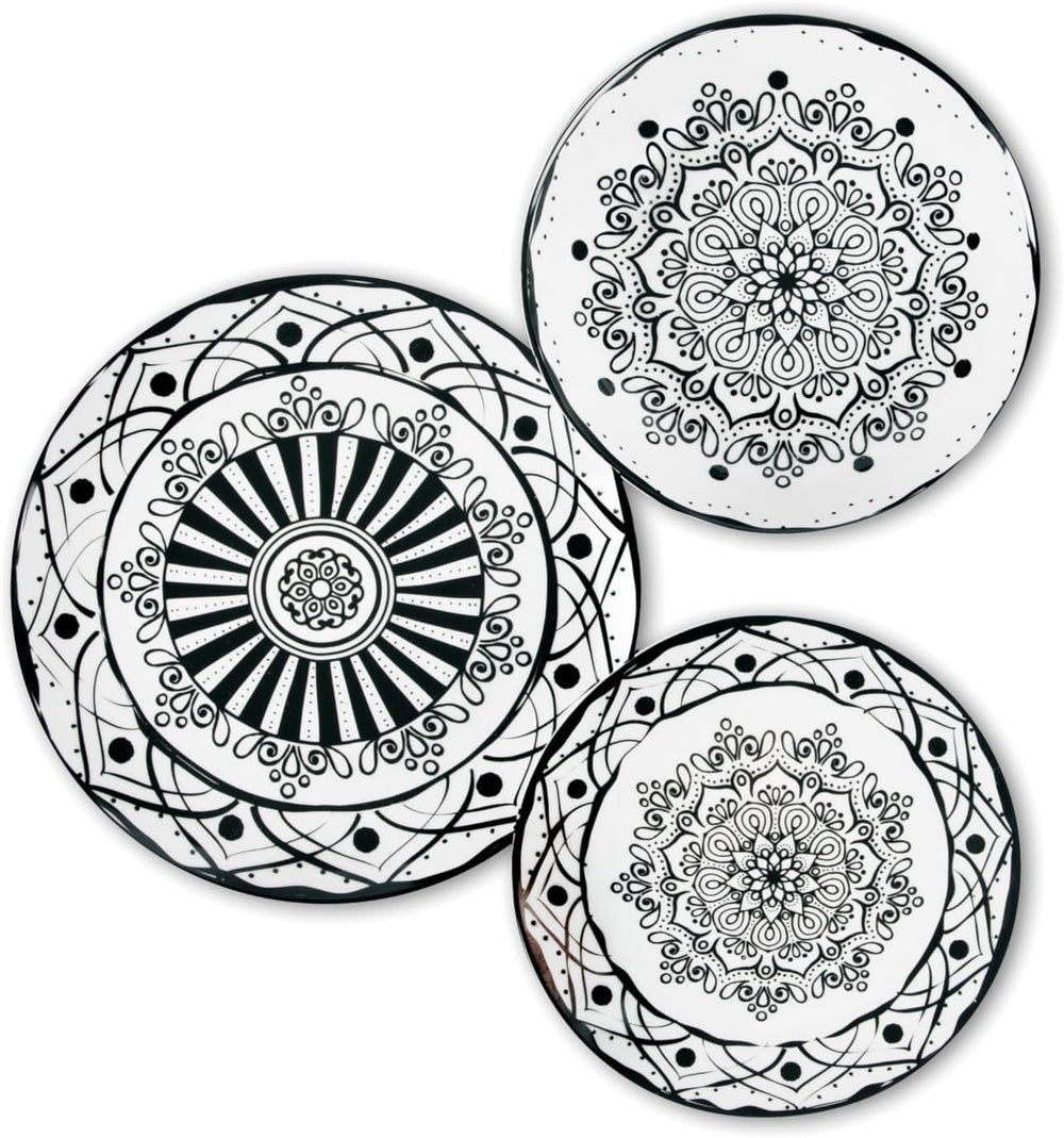 Excelsa Boheme Noir Service d'assiettes, 18 pièces, Porcelaine, Schwarz