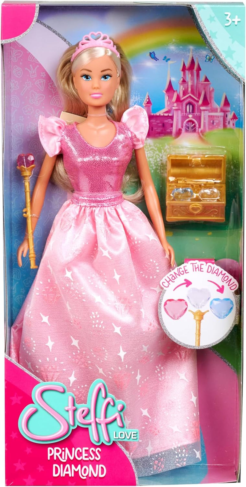 Simba Steffi Love Princess Diamond Princess Play Doll avec coffre au trésor magique, sceptre et diamants, 29 cm, à partir de 3 ans