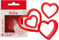 0255305 Jeu d'emporte-pièces en forme de cœur, lisses, 4 pièces, 4-5,5-7-8 cm, 2,2 cm de hauteur, rose