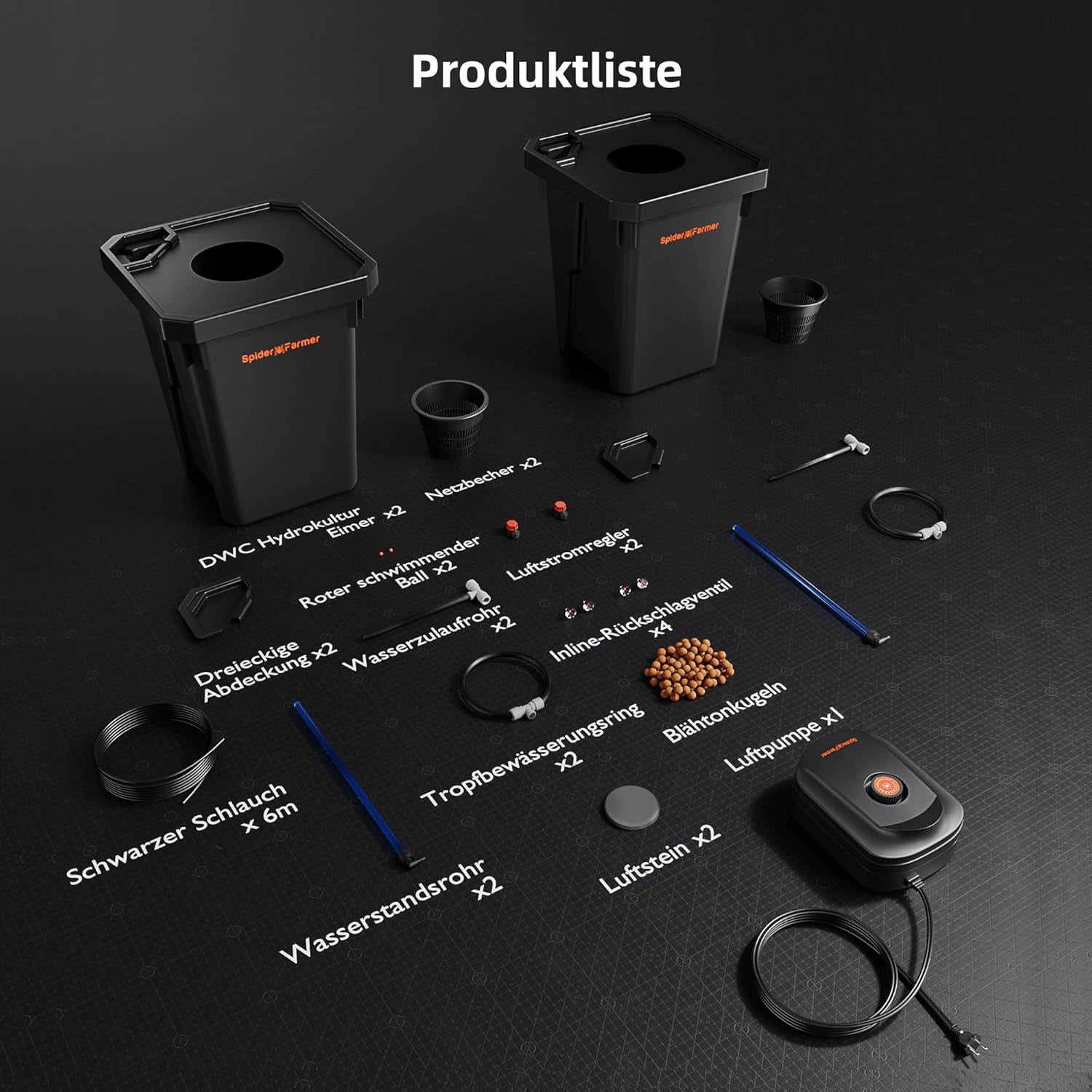 Spider Farmer DWC Système de culture hydroponique 27 L/7 gallons Culture en eau profonde Nouveau design de couvercle triangulaire Système de jardinage goutte à goutte à circulation avec kit d'égouttement de pot Pompe à air 8 W 2 seaux