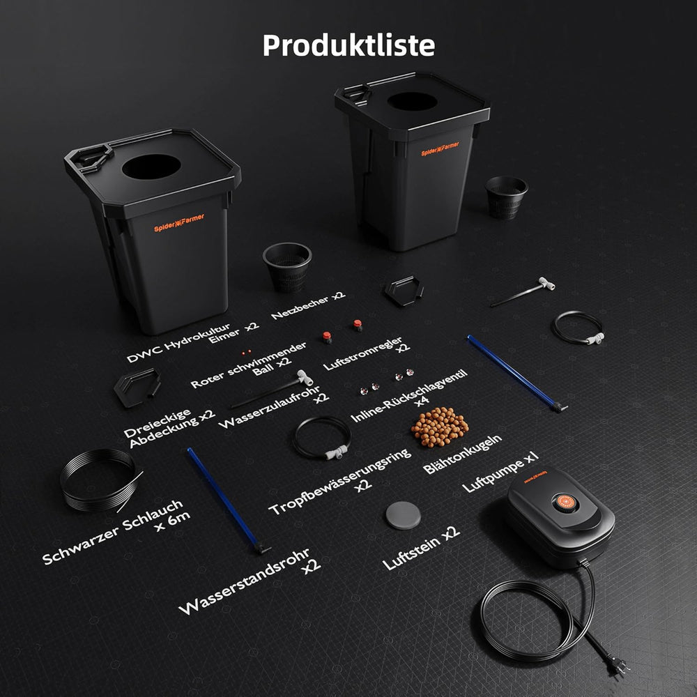 Spider Farmer DWC Système de culture hydroponique 27 L/7 gallons Culture en eau profonde Nouveau design de couvercle triangulaire Système de jardinage goutte à goutte à circulation avec kit d'égouttement de pot Pompe à air 8 W 2 seaux