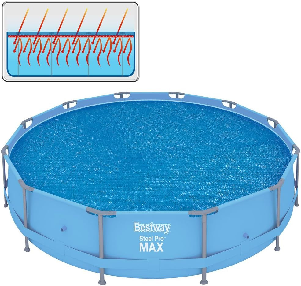 Bestway Flowclear Couverture Solaire pour Piscine, Ø 356 cm, pour Piscines Hors Sol Rondes de 366 cm et 396 cm, Bleu, 58242