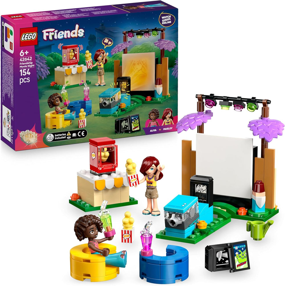 Jouet de soirée cinéma de l'amitié LEGO Friends pour filles de 6 ans et plus - incl. 2 mini poupées, un écran et un projecteur de briques lumineuses - Ensemble de construction créatif - 42642