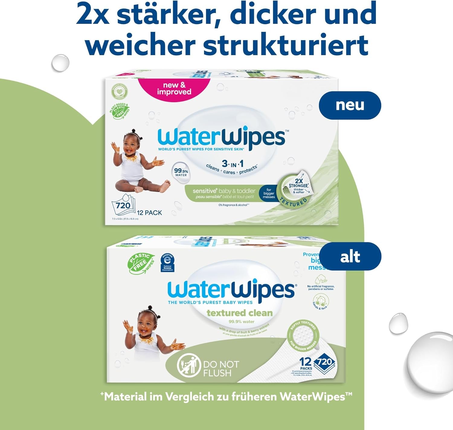 WaterWipes Sensitive+ Lingettes humides pour bébés et tout-petits, 720 unités (paquet de 12), nettoyage 3 en 1, entretien, protection, 99,9 % d'eau, nettoyage texturé, sans parfum