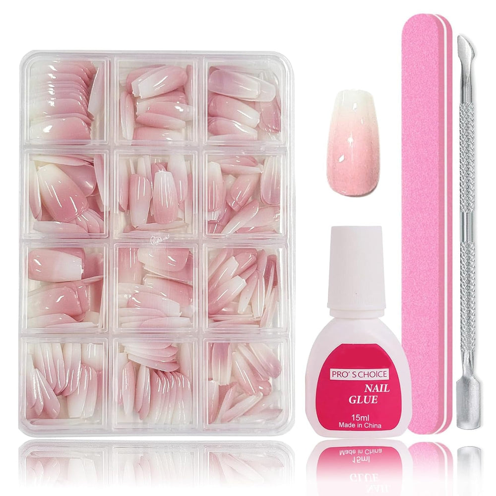 240 Stück Falsche Nägel Tips Set - Französisch Falsche Nägel Zum Aufkleben - Künstliche Nägel Medium Quadrat Ballerina Nail Art Manucure Faux Ongles Für Damen Und Frauen (French Medium Ballerina)