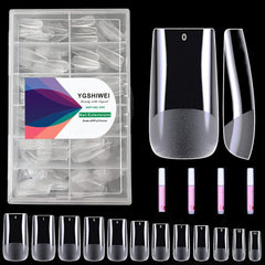 Unghii false cu acoperire completă, pachet de 504, 12 mărimi, unghii false cu lipici de unghii, unghii artificiale acrilice cu cutie de depozitare pentru saloane de unghii și artă unghii DIY acasă (pătrat)