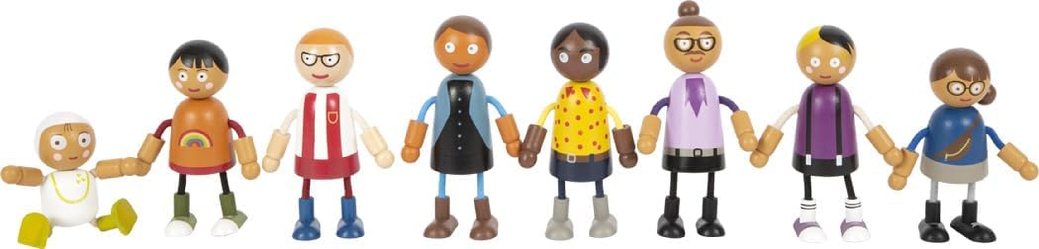 small foot Biegepuppen-Familie mit Baby, 8 Flexible Holz-Puppen unterschiedlichen Alters, Geschlechts & Hautfarbe, 12426, Beige