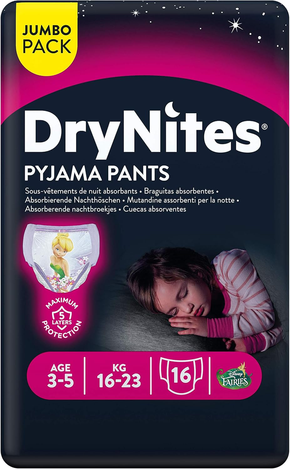 Huggies DryNites Vêtements de nuit pour filles, 3-5 ans (16-23 kg), 2 x 16 pièces