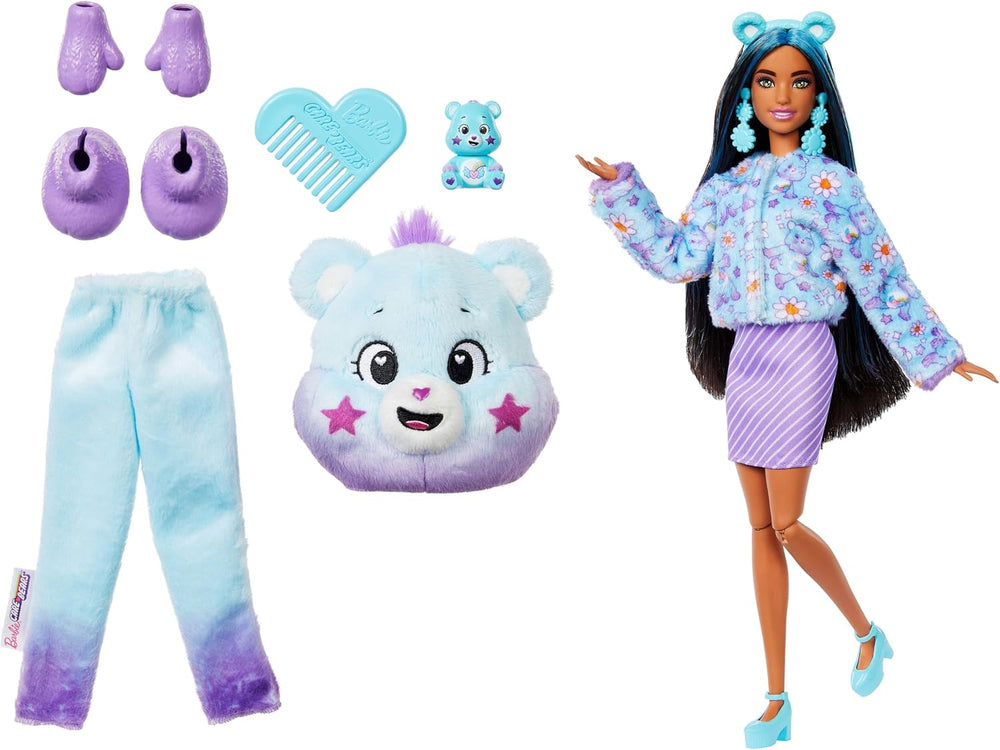 Barbie Cutie Reveal, poupée avec accessoires, Care Bears série 2, Dream Bright Bear avec 10 surprises, dont un changeur de couleur et un mini ours, JFV61