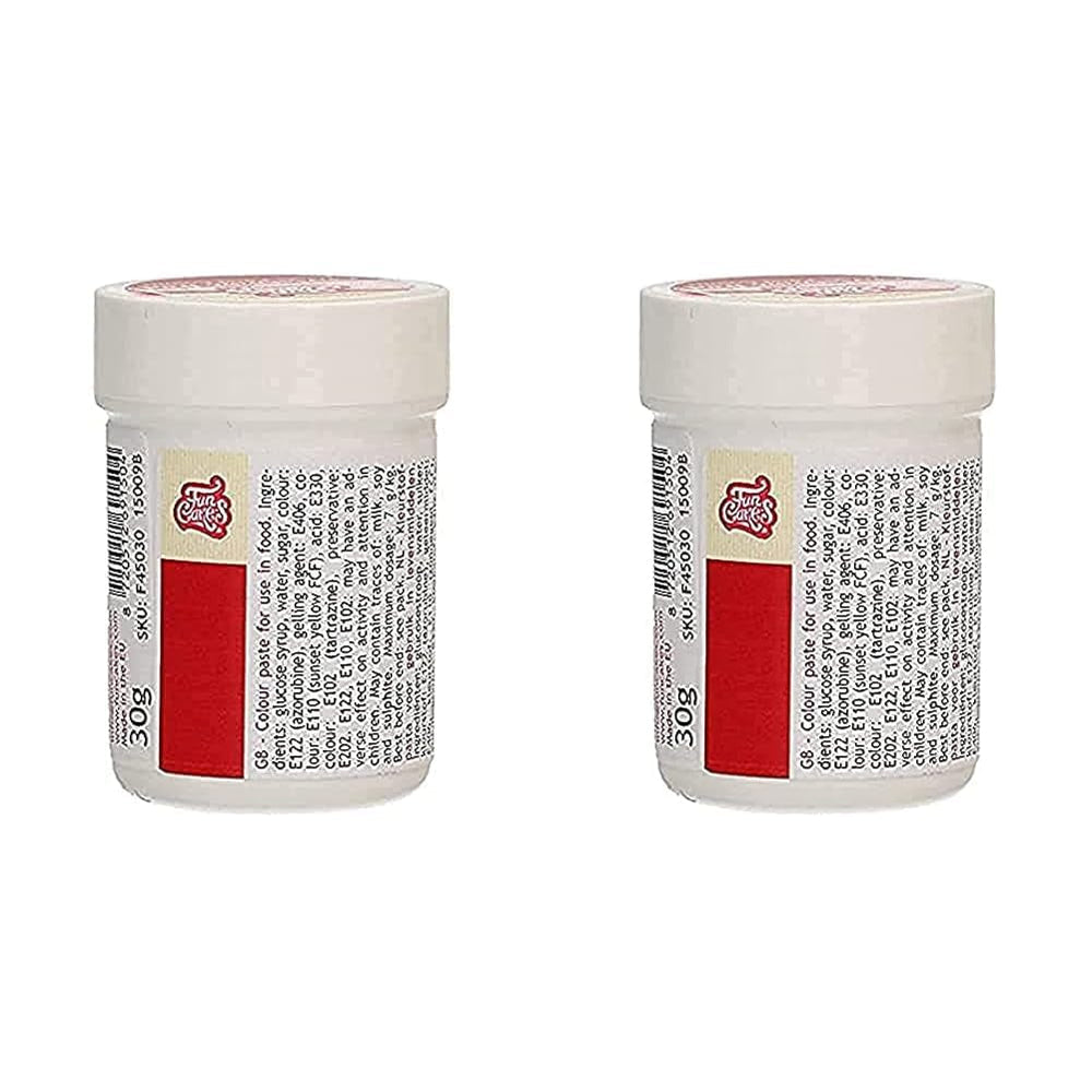 Colorant alimentar concentrat Funcakes Paste Colorant Roșu de Crăciun; pentru aluat, cremă, fondant, marțipan, aluat, pastă de modelat și pastă de flori. Halal și Kosher. 30 g (Pachet de 2)