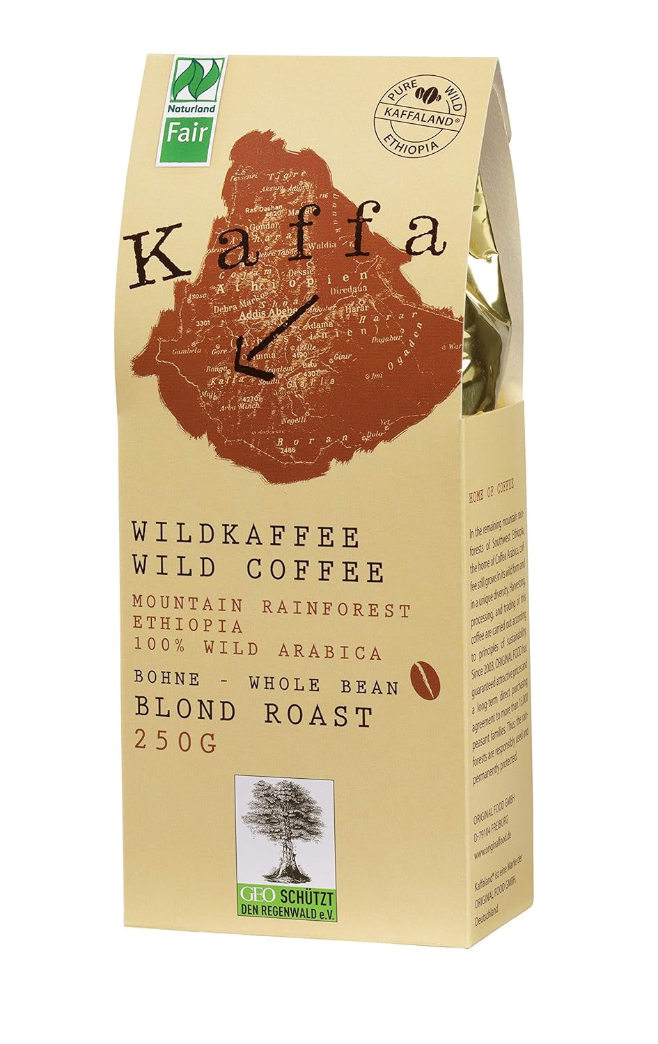 Café sauvage "Kaffa", léger, en grains entiers (250 g) - Bio