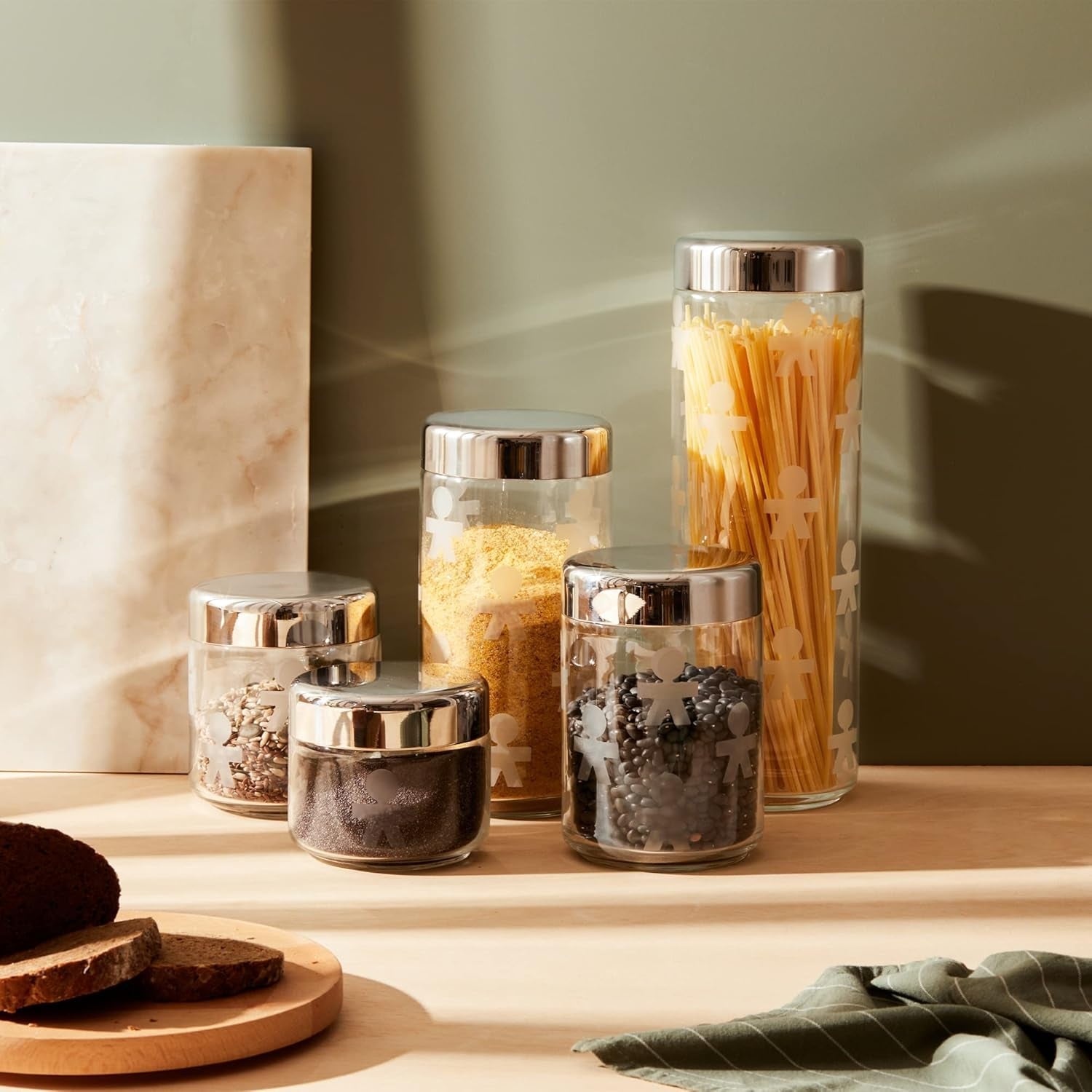 Alessi AKK37 GIROTONDO Pot de cuisine en verre avec impression et couvercle scellé en acier inoxydable, L 21,6 cm, H 10,5 cm Boîtes de conservation alimentaire Naty Shop