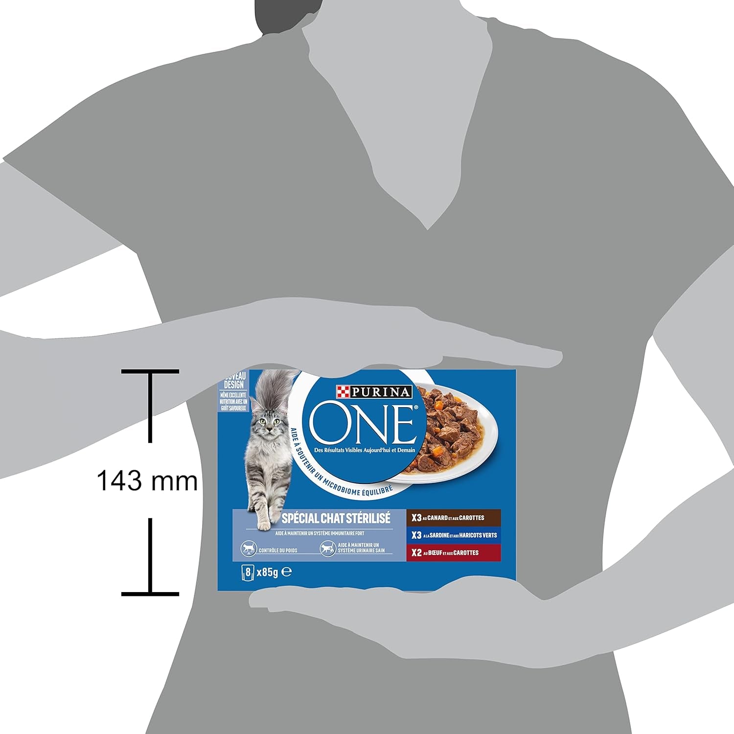 PURINA ONE | BIFENSIS | Hrană pentru pisici adulte sterilizate | Susține vitalitatea pisicii, oaselor, mușchilor și articulațiilor | În sos | Pliculețe cu rață, sardine, vită, prospețime | 1 bucată (8 x 85g)