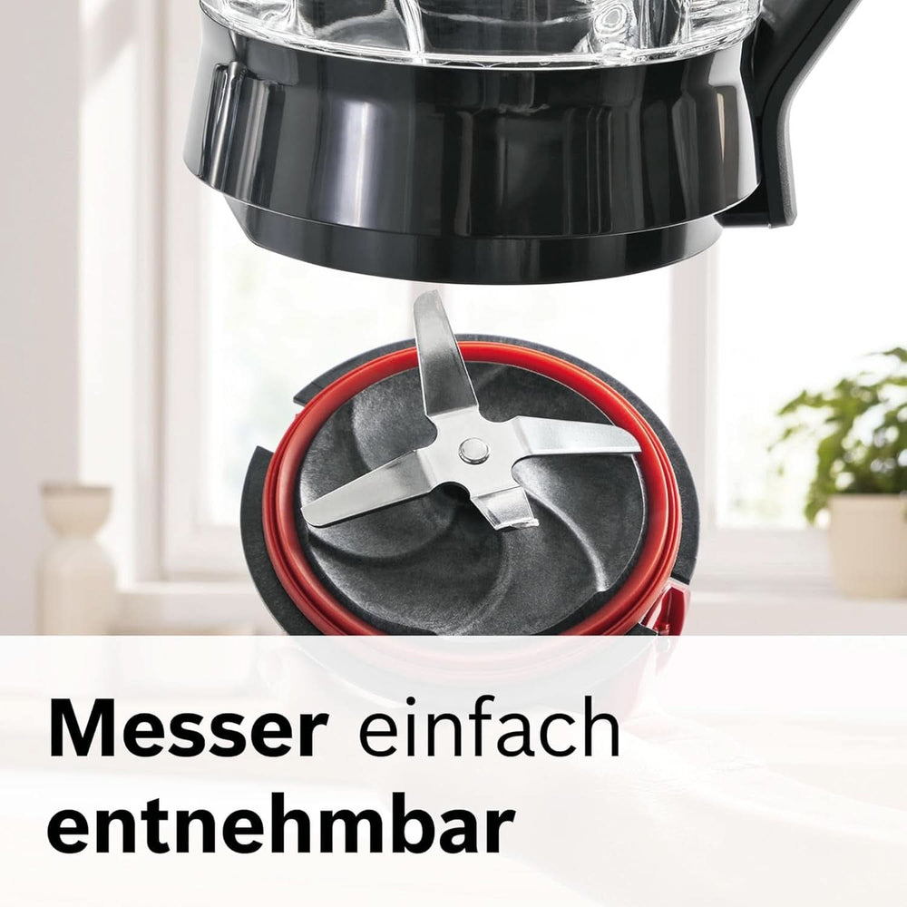 Bosch Batteur sur socle Vitapower Serie 4 MMB6174SN, Version Verbesserte, Hochwertige Edelstahl-Klingen, 1,5L Glasbehälter, 0,6L To-Go-Flasche, Spülmaschinenfeste Teile, 30 000 U/Min, 1200 W, Silver Kitchen Naty Shop