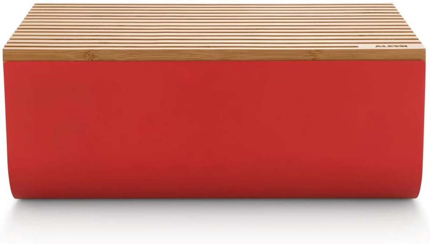 Alessi Mattina BG03 R - Corbeille à pain en acier inoxydable avec résine époxy et bois de bambou, rouge Boîtes de conservation Naty Shop