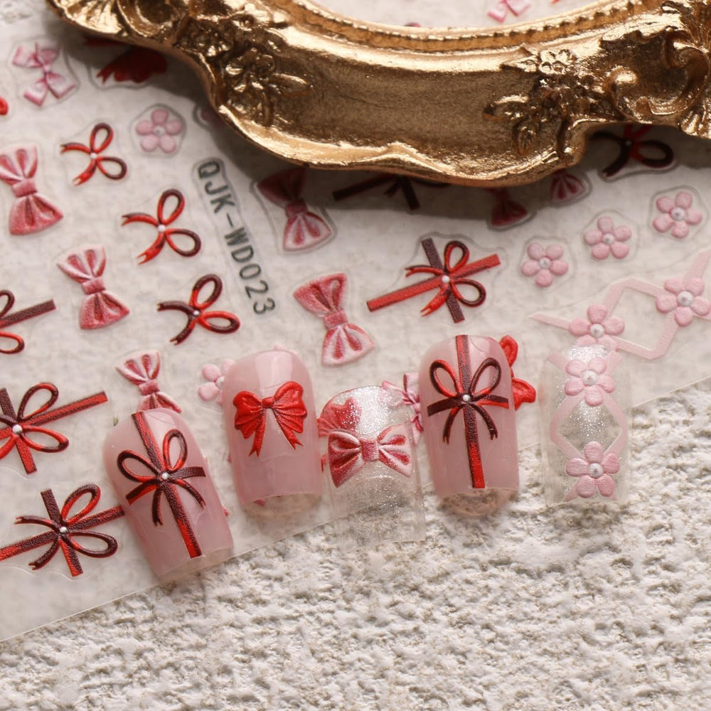 JMEOWIO Nagelsticker Bunte Herz Schleife 6 Blatt Nail Art Sticker Selbstklebend Nagelaufkleber Dekoration Nageldesign Zubehör