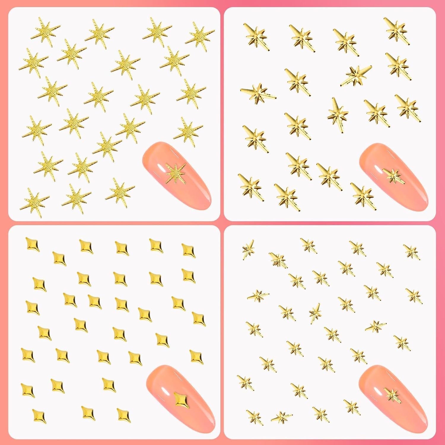 400 pièces de breloques pour ongles en forme d'étoile dorée et argentée, décorations en métal 3D en forme d'étoile, conception d'ongles en forme d'étoile en forme de taille gemme pour décoration d'ongles