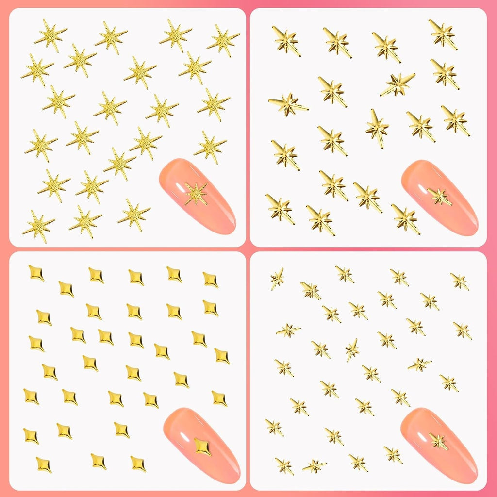 400 Stück Gold Silber Stern Nail Charms Nägel, 3D Metall Star Nagelkunst Dekorations, Star Nail Design Gemischt Größe Form Nägel Zubehör