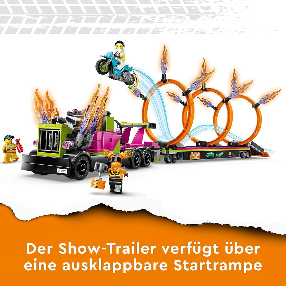 LEGO 60357 City Stuntz Stunttruck mit Feuerreifen-Challenge, mit schwungradbetriebenem Motorradspielzeug und Minifiguren, lustiges Geschenk für Kinder ab 6 Jahren, 2023 Set