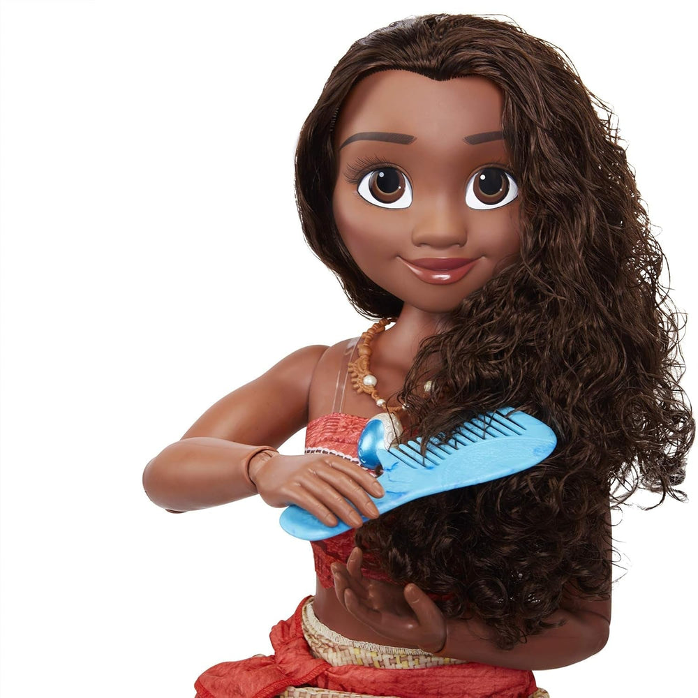 Disney Princess Moana 80 cm Poupée de jeu par Jakks Pacific Poupée mobile avec brosse pour peigner ses boucles ondulées Robe inspirée du film Collier pendentif détachable Poupées Naty Shop