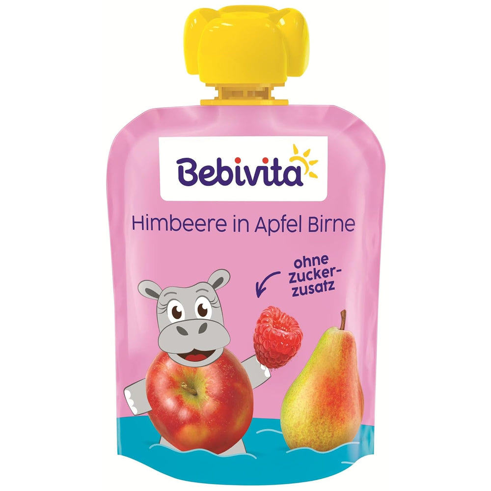 Himbeere in Apfel Birne Quetschie – 16 Stück (4er Pack, je 4 x 90g), sans sucre ajouté, sans gluten, idéal pour les repas et les collations individuelles