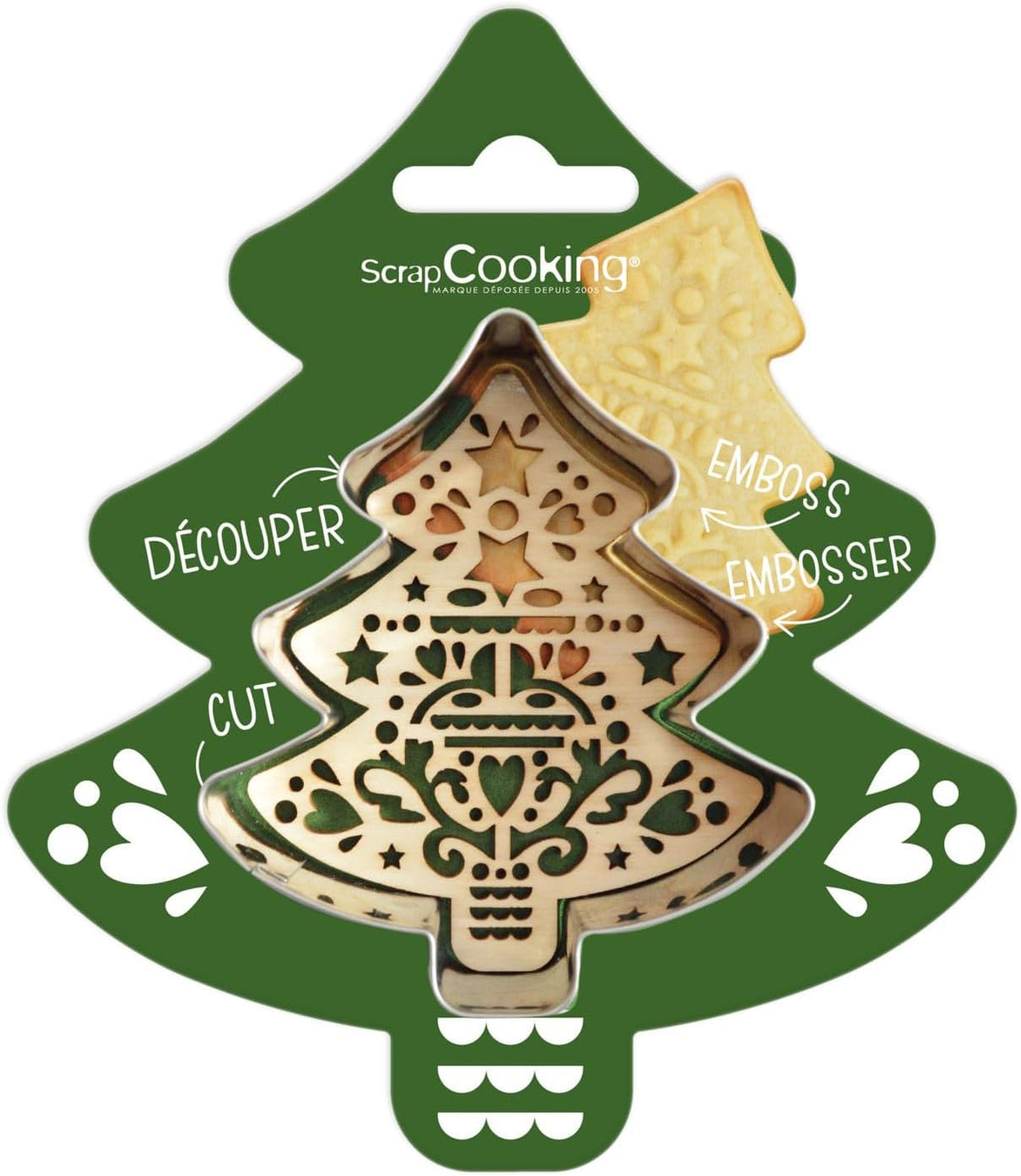 ScrapCooking - Emporte-pièces + Pochoir à Gaufrer, Bois, Bois de Sapin - Emporte-pièce de Noël en Acier Inoxydable pour Biscuits en Relief - Accessoire Outil de Cuisson Sablé - 2092