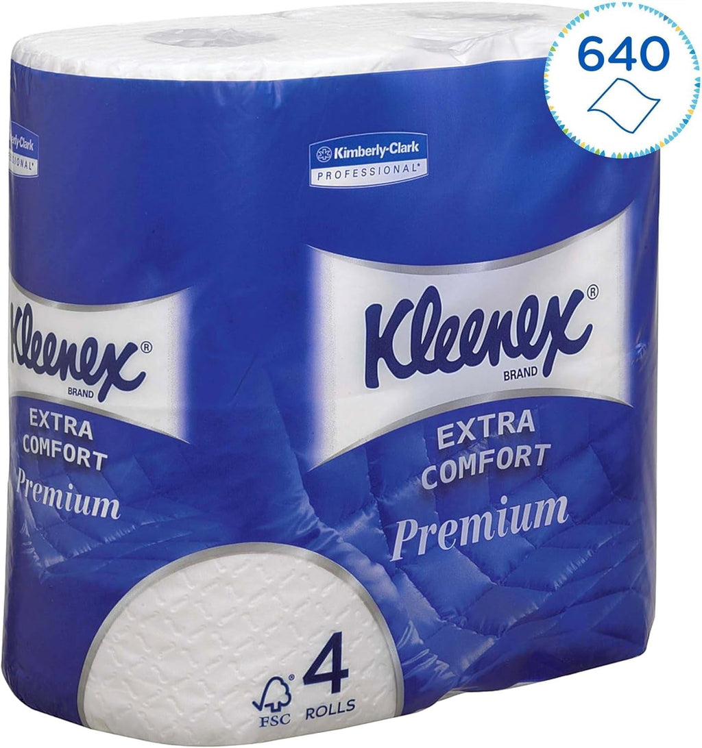 Kleenex Premium Role de hârtie igienică 8484, hârtie igienică cu 4 straturi, hârtie igienică cu foi căptușite din fibre pure 100%, hârtie certificată Fsc, 24 role X 160 (Insg. 3.840 foi)