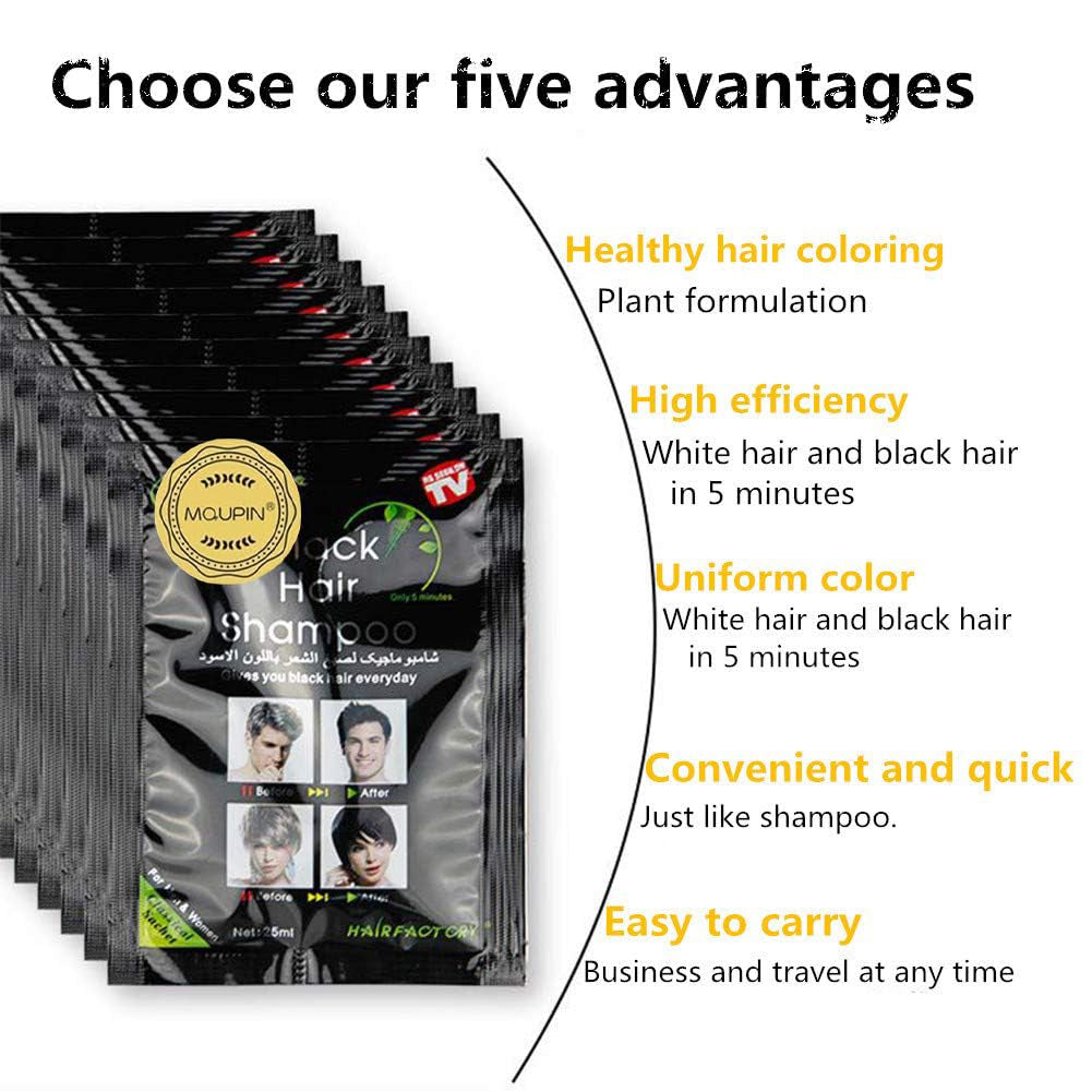 Ingrédients naturels Shampoing instantané pour teinture capillaire noire, teinture semi-permanente pour cheveux noirs, facile à utiliser, longue durée, ingrédients naturels (10 pièces, noir) Naty Shop Hair Dye